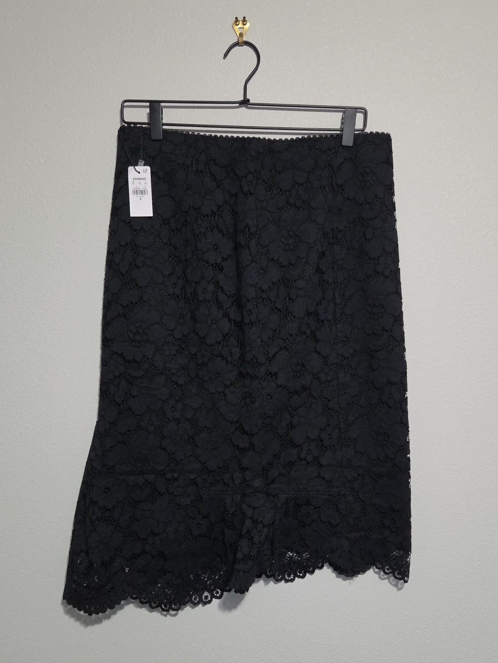 Express Black Floral Lace Midi Skirt